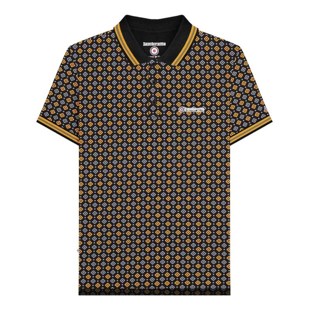 Lambretta Mens SS25 Geometric Polo Shirt / Black/Gold